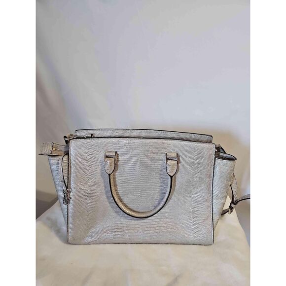 Michael Kors Silver Textured Leather Tote Adjustable Strap Handbag READ - Picture 7 of 16